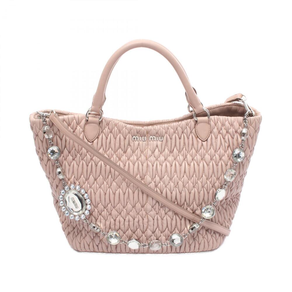 Miu Miu Nappa Crystal Matelasse Handbag Leather Pink